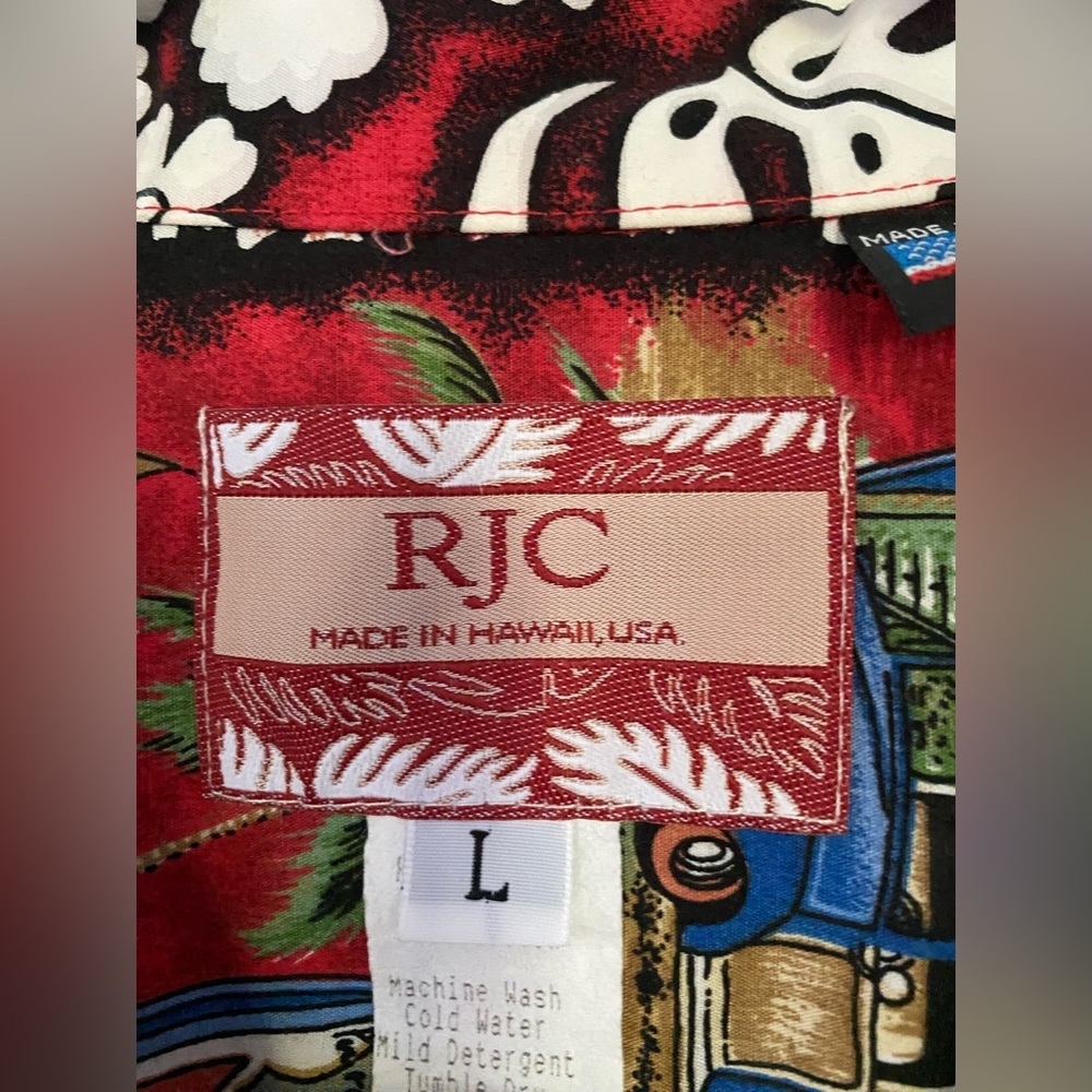 RJC Shirt Hawaiian Red White Hibiscus Flower Short Sleeve Cotton Large - Picture 4 of 11